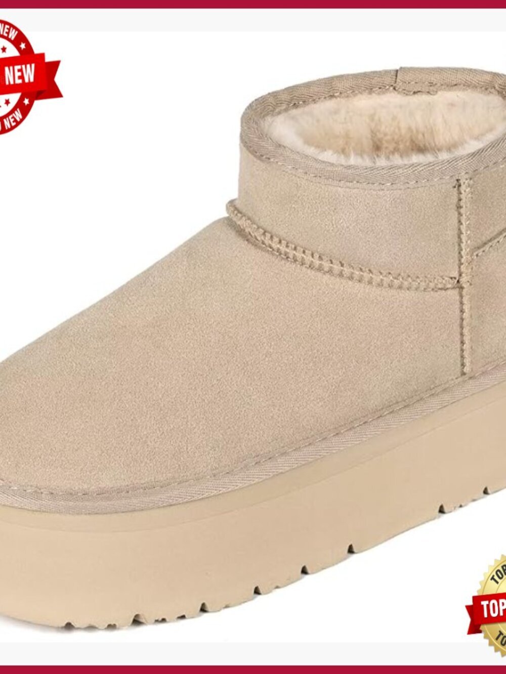 Genuine Suede Ankle Platform Boots with Faux Fur Lining